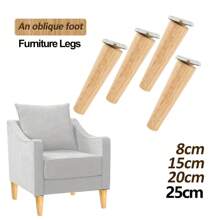 4-Piece Wooden Furniture Leg Set - Natural Wooden Chair Legs, Straight/Bevel Style, 4 Base Plates, 4 Non-Slip Pads And 16 Screws For Armchairs, Dressers, Sofas, Tables.