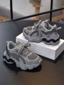 1 双时尚百搭透气厚底运动鞋，舒适、轻便、减震、防滑婴儿休闲鞋，适合跑步、散步、远足、春秋季 - 灰色 - 查看 1