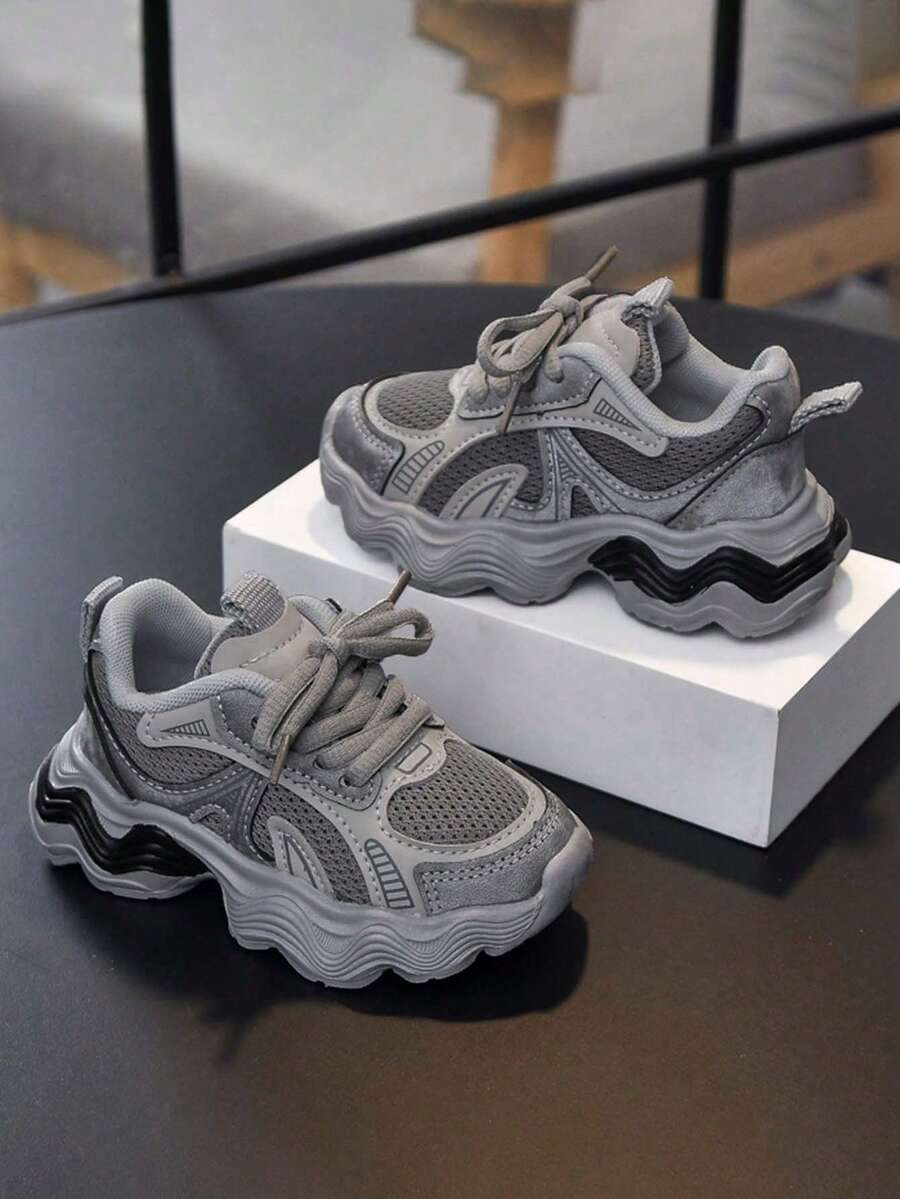 1 双时尚百搭透气厚底运动鞋，舒适、轻便、减震、防滑婴儿休闲鞋，适合跑步、散步、远足、春秋季 - 灰色 - 查看 1