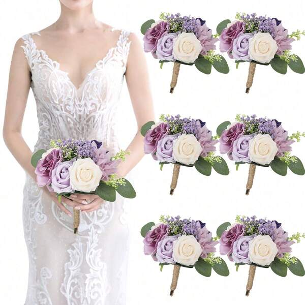 Brautjungfern Sträuße künstliche Blumen Strauß rustikale Hochzeit kleine Blumen Tischmitte für Heiratsantrag Party Jahrestag Tischdekorationen für Esszimmer, Blumendekoration für Zeremonie Kirche Party