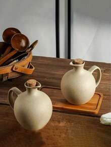 3 peças/1 conjunto Conjunto de Garrafas de Tempero Cerâmicas Premium, 2 peças com Tampa de Cortiça + Bandeja de Madeira, Garrafas de Óleo e Vinagre de Cozinha, Design Minimalista, Material Cerâmico, Conjunto de Potes de Condimento de Cozinha, Garrafas de Tempero Cerâmicas - Conjunto de Potes de Cozinha - Garrafas de Óleo e Vinagre - Conjunto Moderno de Garrafas de Óleo e Vinagre de Cozinha, Dispensador de Azeite, Garrafa Dispensadora de Óleo de Cozinha de Grande Capacidade, Garrafas de Azeite e Vinagre à Prova de Poeira com Tampa de Cortiça, 500ml, Garrafa de Azeite