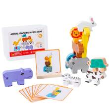 Wooden Large Animal Sorting And Stacking Block Game Toy, Balance Building Game, Animal Recognition With 10 Advanced Challenge Cards, Suitable For Girls And Boys Aged 1, 2, 3 Years Old, Kindergarten Educational Toy, Youngsters's Festival Birthday Gift