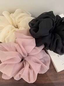 Plain Color Mesh Scrunchies, Minimalist Versatile Hair Ties