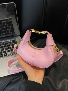 1pc Pu Zipper High-End Niche Mini Earphone Crescent Bag Simple And Fashionable Coin Purse, Korean Style, Casual And Comfortable Shoulder Straps, Smooth And Long Style, Suitable For Girls' Daily Shopping And Travel - Mini Handbag - View 5