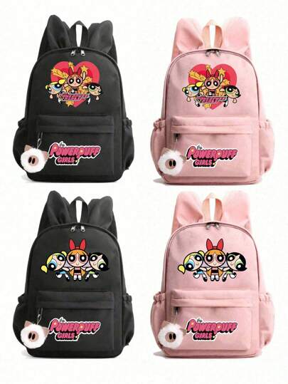 THE POWERPUFF GIRLS THE POWERPUFF GIRLS Cute Cartoon Pattern Stitching Rabbit Ears Schoolbag Schoolbag For Elementary School Students Fashion Leisure Small Schoolbag Boy And Girl Travel Organizer, Makeup Bag, Makeup Bag, Vacation Organizer, High Capacity Makeup Organizer Makeup Box