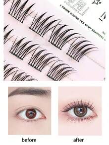 60 件/套偶像组 ACE 无胶假睫毛，自然逼真的小纤细 C 型卷翘睫毛，三部分向日葵簇睫毛，睫毛簇，睫毛簇，单根睫毛，睫毛，假睫毛 - C - 查看 2