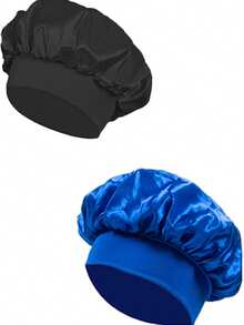 2 buc bonetă de mătase pentru dormit, bonete de păr satinate, bonetă de somn din mătase cu bandă elastică moale, înfășurare de păr din mătase pentru păr creț (negru și roz)