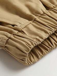 Teenagers' Solid Color Fashion Drawstring Waist Knee Length Shorts - Khaki - View 3