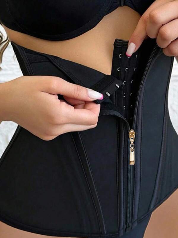 Nouveau latex 13 os fermeture éclair avant et boucle intérieure, fermeture éclair dorée, gaine de taille amincissante