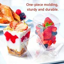 ¡Eid Mubarak! 5 piezas Taza de plástico transparente, taza cuadrada para mousses y postres con tapa y cuchara - Resistente, a prueba de fugas, perfecto para ensalada de frutas, helado, parfait de yogur, pudín, suministros para fiestas, accesorios de vajilla y picnics al aire libre