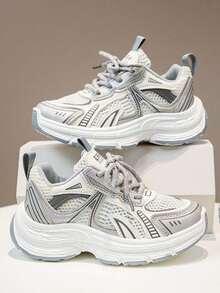 1 双春季新款透气网眼儿童运动鞋，女童轻便休闲复古厚底运动鞋，男童防滑跑步鞋， - 白色 - 查看 2