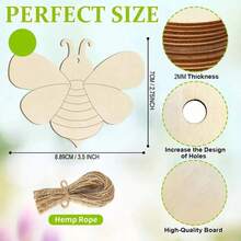 未完成的木制蜜蜂形状零件，DIY绘画工艺材料，木雕蜜蜂艺术品，可用于绘画、家居和节日装饰