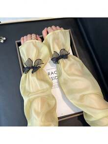 1 Pair Women's Multi-Color Bow Lace Mesh Oversized Lightweight Breathable Soft Anti-UV Vintage Elegant Sweet Casual Fashion Versatile Arm Sleeve Suitable For Women's Daily Or Outdoor Wear In Spring And Summer - Multicolor - View 12