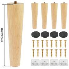 4-Piece Wooden Furniture Leg Set - Natural Wooden Chair Legs, Straight/Bevel Style, 4 Base Plates, 4 Non-Slip Pads And 16 Screws For Armchairs, Dressers, Sofas, Tables.