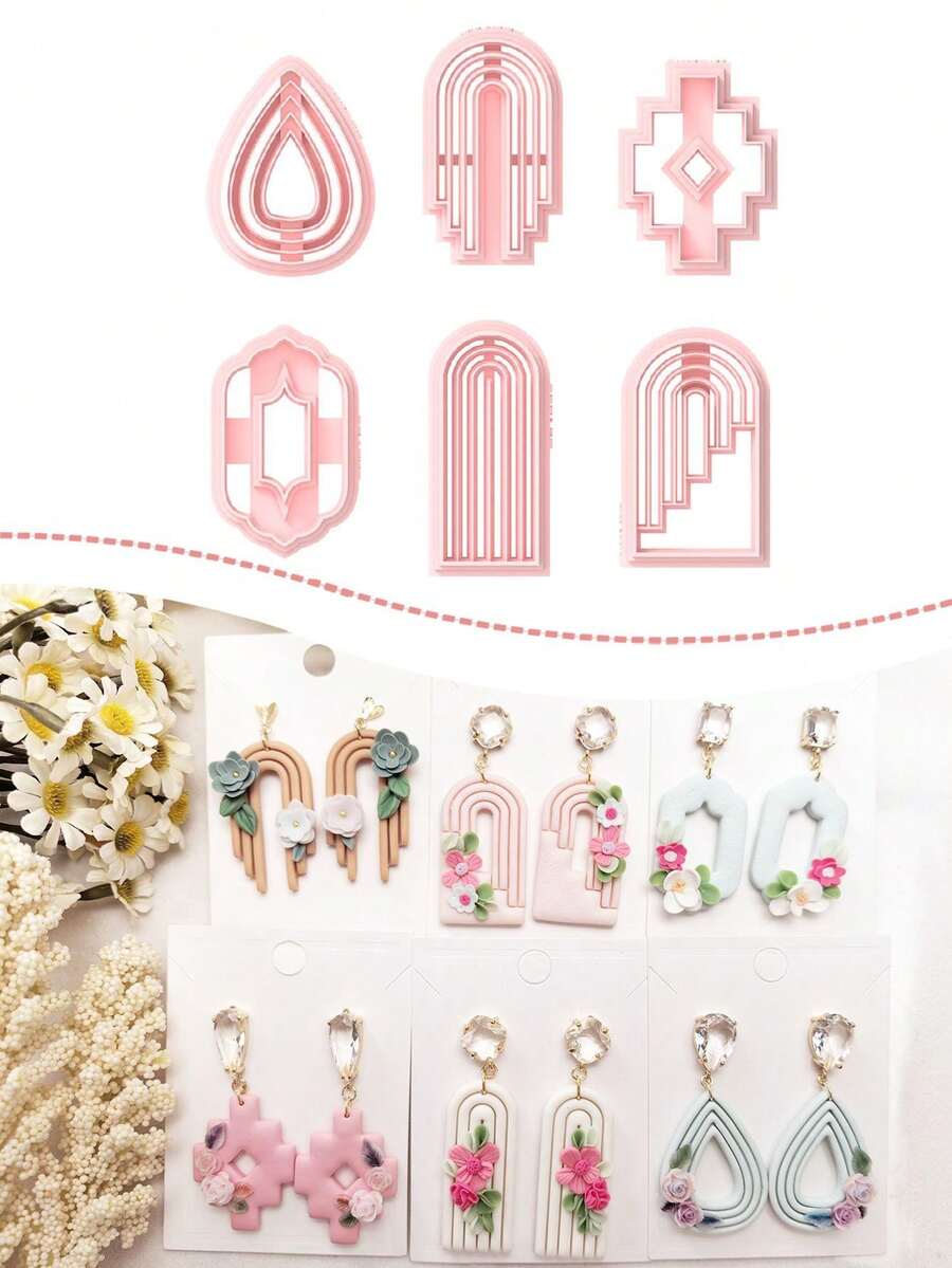 Unique Asymmetrical Texture Design Polymer Clay Cutters, 3D High-Precision Polymer Clay Molds For DIY Earrings Jewelry Making, Polymer Clay Earring Craft Tools, Art Supplies, Craft Supplies, No Power Supply Needed