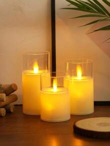 Bộ quà tặng nến không ngọn lửa thanh lịch 1 cái/3 cái - Nến LED Acrylic chống vỡ có bấc nhảy múa, đèn chạy bằng pin cho Ngày của Mẹ, đồ trang trí phòng ngủ (Trắng ấm) - trắng - Xem 6