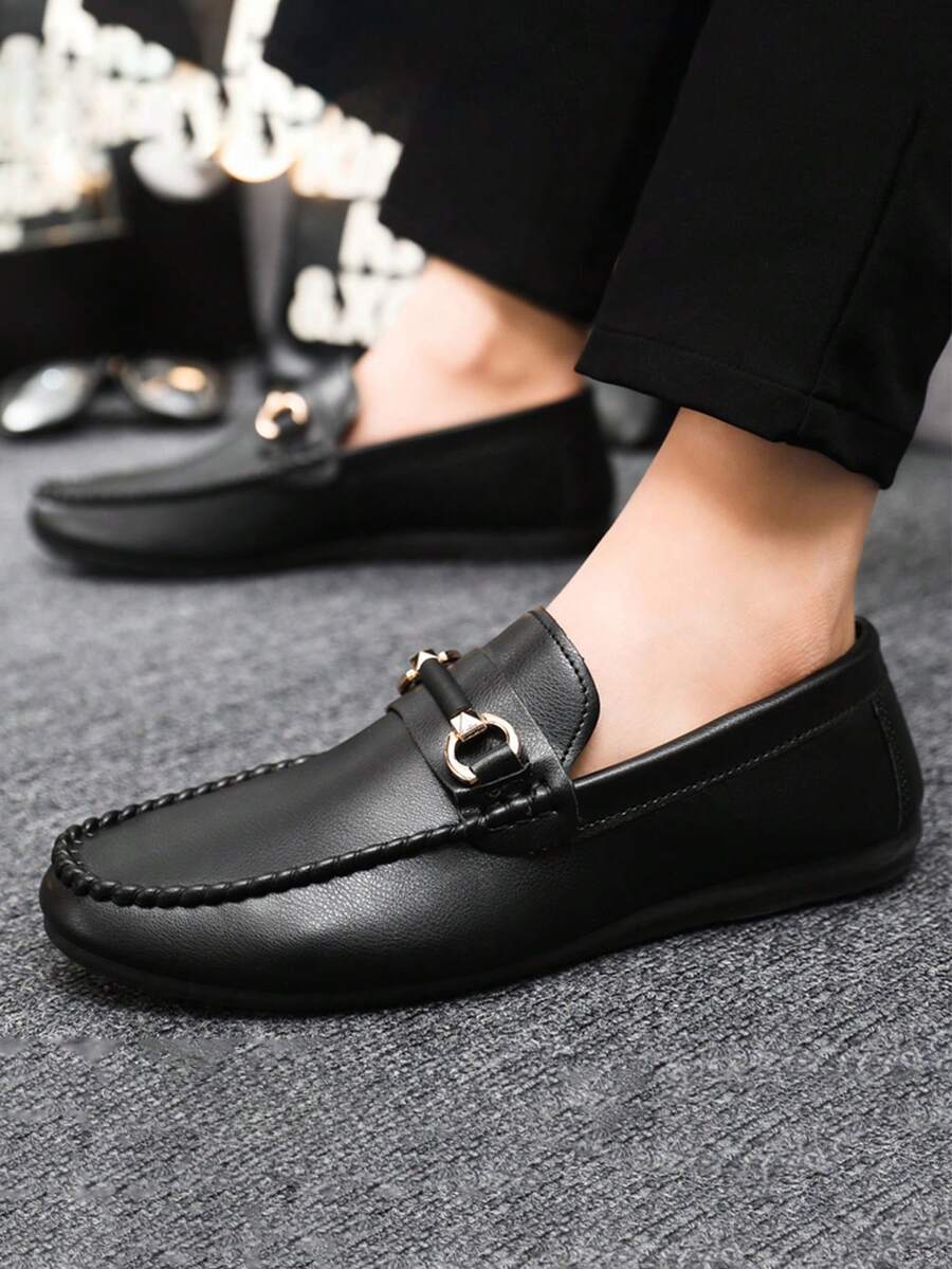 Men's Fashion Business Formal Shoes, Soft Bottom Leather Loafers, Slip-On Driving Shoes (Please Order One Size Up) - Black - View 1