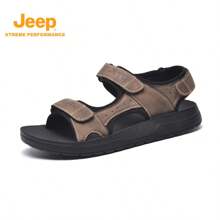 Jeep 1 Pair Summer Brand Men's Outdoor Sandals, Dual Hook And Loop Design, Fashionable Appearance, Breathable , Comfortable & Versatile, Suitable For Summer Outings