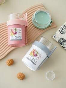 1 件多功能学生早餐碗蔬菜沙拉杯双层便携杯户外外卖大容量零食杯可盛水、水果、牛奶，带盖和勺子，适用于学校、婚礼、派对、礼物、生日、圣诞礼物、学校用品 - 白色 - 查看 3