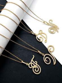 1pc Copper Zirconia A-Z Alphabet Pendant Chain Necklace Fashion Woman Initial Name Jewelry