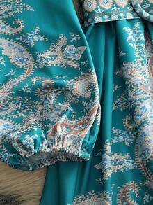 Sukienka damska z krótkim rękawem, modna, z dekoltem w serek, w stylu boho, z nadrukiem na dole i ozdobnymi guzikami, na wiosnę i lato, do noszenia na wycieczce, krótka sukienka