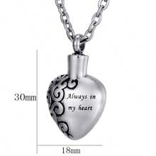 Heart Carving Flower Stainless Steel Cremation Urn Necklace Always In My Heart Memorial Keepsake Cremation Jewelry For Human Ashes Waterproof Jewelry