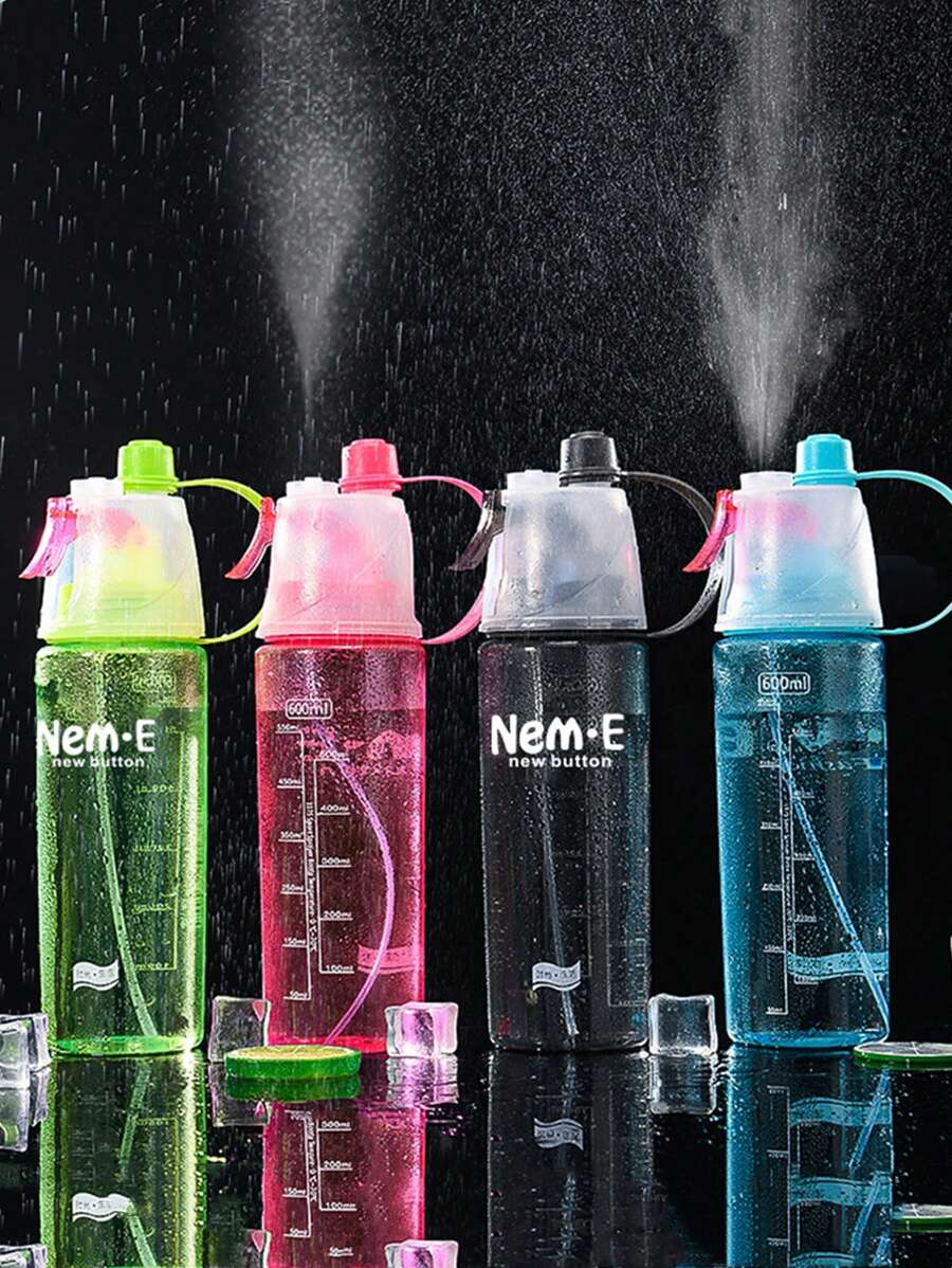 1 Pc Of 600ml Sports Spray Water Cup, Press Type Water Spray, Portable Water Bottle, Outdoor Sports, Fitness, Effective Temperature Reduction, Moisturizing, Men's And Women's Water Bottles, Suitable For Home, Outdoor, Gym