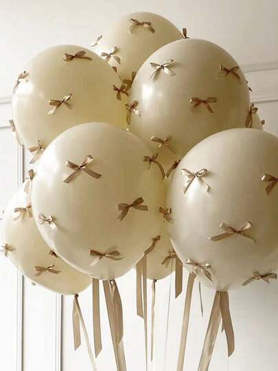 63pcs Champagne Latex Balloons With Brown Bows Decor, Suitable For Birthday Party, Wedding Anniversary, Bachelorette Party, Ballet Themed Decoration