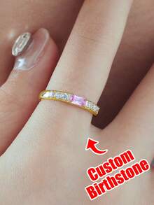 Square Birthstone Luxury Custom Ring, Supports Birthstone Customization. Perfect For Valentine's Day, Christmas, Thanksgiving, Mother's Day, Father's Day, Birthdays, Graduation Ceremonies, And Surprise Gifts. Ideal For Gifting To Parents, Lovers, Partners, Close Friends, Grandparents, And Teachers-An Eternal Token Of Love And A Timeless Treasure To Convey Affection. - Multicolor - View 1