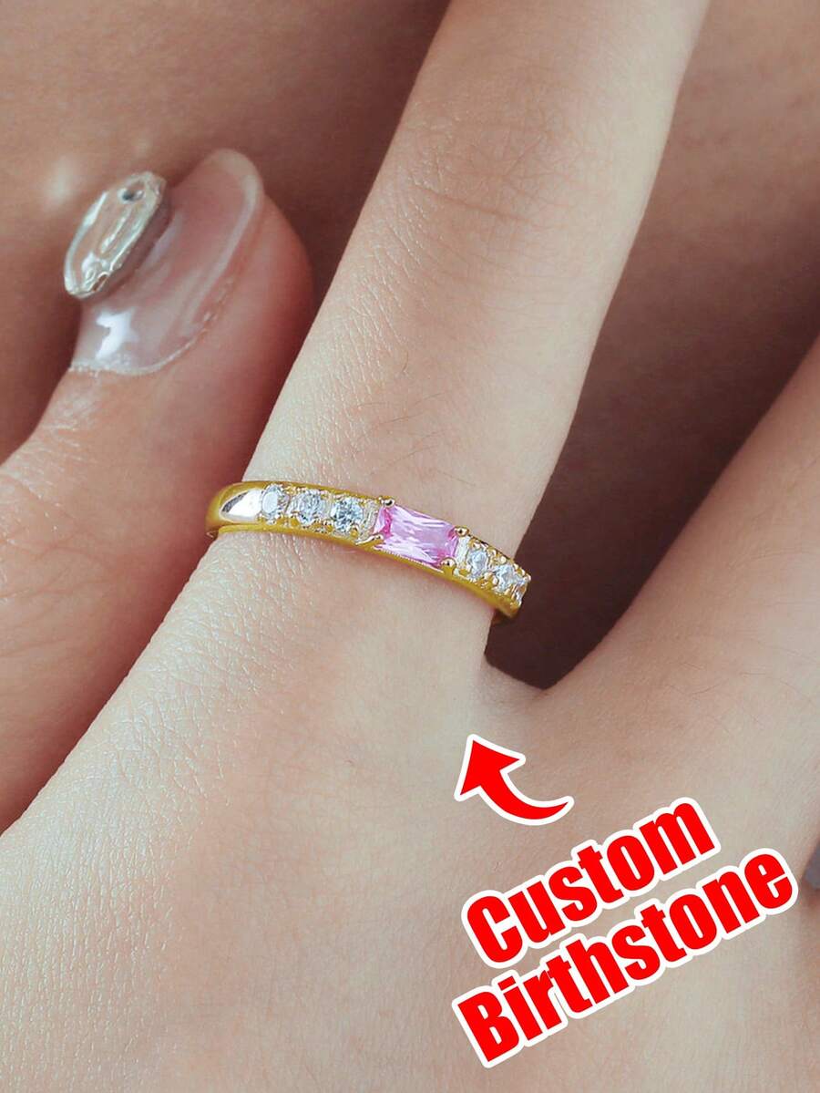 Square Birthstone Luxury Custom Ring, Supports Birthstone Customization. Perfect For Valentine's Day, Christmas, Thanksgiving, Mother's Day, Father's Day, Birthdays, Graduation Ceremonies, And Surprise Gifts. Ideal For Gifting To Parents, Lovers, Partners, Close Friends, Grandparents, And Teachers-An Eternal Token Of Love And A Timeless Treasure To Convey Affection. - Multicolor - View 1