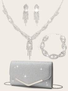 女士钻石首饰 闪耀奢华水钻首饰套装 闪耀项链 耳环 手链套装 个性手提包 优雅时尚 闪耀亮片 V 型翻盖信封包 宴会包 宴会包 手提包 宴会包 手提包钱包 优雅手提包 宴会包 女士舞会手提包 女士新娘宴会包 舞会手提包 金属链手提包 婚礼派对手提包 酒会婚礼 新款钱包 宴会包