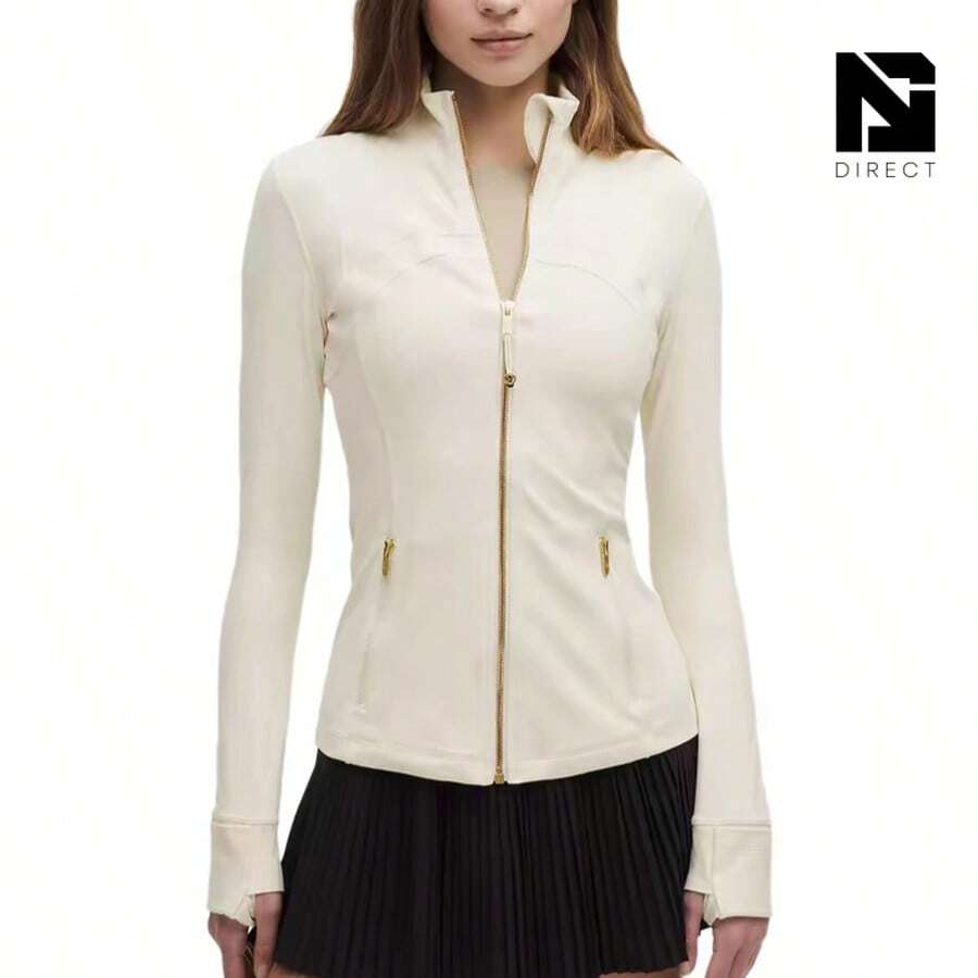 Lululemon Define Jacket Nulu Women's Lightweight, Full Zip Running Track Jacket-For Yoga Gym Running-Sweat-Wicking-Yoga-All Seasons Sport-Spring/Summer-Autumn/Winter-Mother's Day Gifts-Father's Day Gift - Light Ivory/Gold - 查看 1