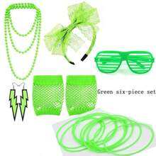 3/5/6pcs. 1980s Singer-Themed Party, Colorful Neon Necklaces, Bracelets, Earrings, Lace Headbands, Fishing Nets, Glove Sets, 1980s Clothing Props, Photo Props, Festival Party Props