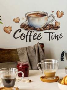 1pc/3pcs/5pcs Fashionable Coffee Cup With Heart Wall Sticker - Self-Adhesive Removable Vinyl Decal, Suitable For Kitchen, Living Room And Bedroom Decor Home Bathroom Decor Bath Rug Floor Carpet Fall Decor Bathroom Accessories