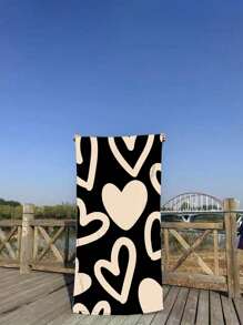 1pc Heart Print Beach Towels, Multifunctional & Practical Travel Essentials Travel Accessories Beach Essentials
