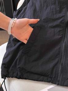Spring/Summer New Fashion Versatile Women Casual Loose Sleeveless Zipper Hooded Lightweight Vest - Black - View 7