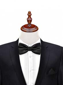 1 Set Men's Bow Tie & Pocket Square Set, Business Formal Bow Tie And Handkerchief Set, Suitable For Weddings, Cocktail Parties, Gatherings, Banquets