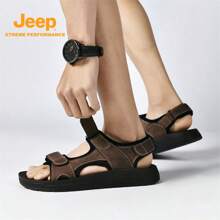 Jeep 1 Pair Summer Brand Men's Outdoor Sandals, Dual Hook And Loop Design, Fashionable Appearance, Breathable , Comfortable & Versatile, Suitable For Summer Outings