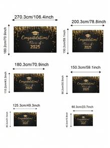 1pc Luxury Black & Gold 2025 Graduation Party Backdrop - High-End Sparkle Plaid Design, Modern Style Photo Background Hanging Cloth, Polyester Material, No Electricity Needed, Applicable For Photo Booth And Cake Table Decor, Indoor & Outdoor Use, Multiple Sizes Available, Graduation Ball Party, Party Decor, Home Decor