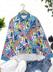 女式复古花卉印花休闲衬衫 - 彩色 - 查看 2