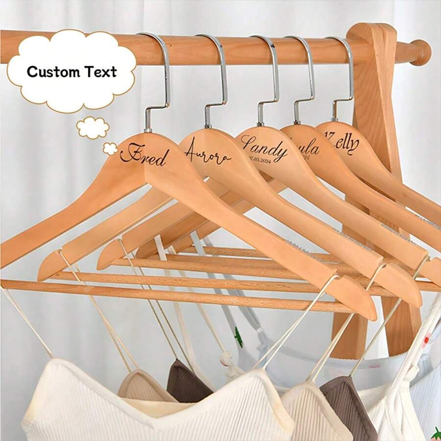 1pc Customized Laser-Engraved Solid Wood Clothes Hanger, Non-Slip, Seamless, Wooden Garment Hanger For Home, Hotel, Clothing Store, Professional Organizer Use
