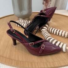 Show Show SCARPIN FEMININO DETALHE EM FIVELA ABERTO ATRAS SALTO 7,5 CM, Scarpin Salto Baixo - Marsala - Visão 4