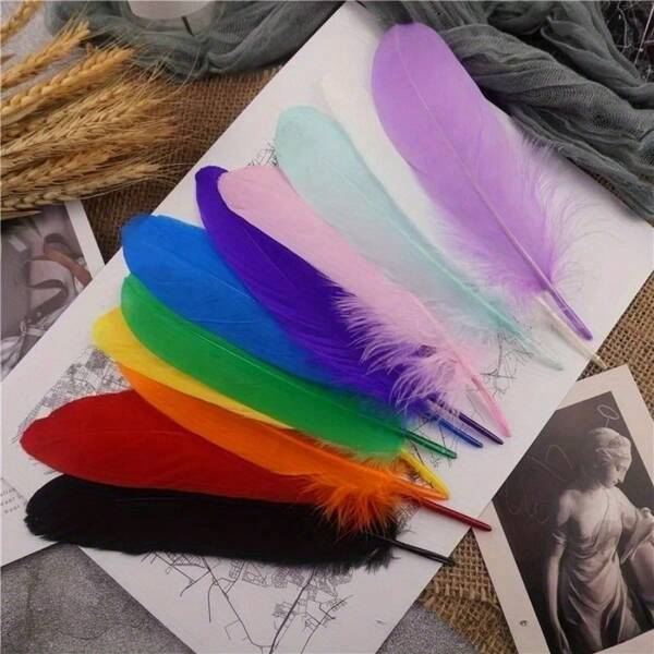 100pcs Artificial Mixed Color Goose Hard Feather 15--20cm DIY Handmade Handicraft Jewelry Carnival Wedding Party Center Decoration, Flower Arrangement And Home Decoration