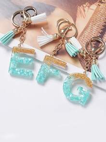 时尚蓝色字母首字母钥匙扣流苏吊坠钥匙圈适用于钱包手提包女士，时尚圣诞节感恩节节日礼物钥匙扣，万圣节，万圣节装饰