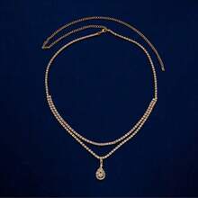 1pc Two-Layer Water Drop Rhinestone Waist Chain, Sexy Unique Water Drop Pendant Waist Chain Body Jewelry - Silver - View 5