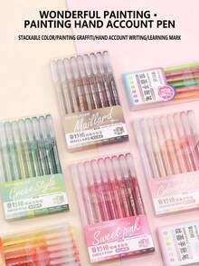 162pcs 1 Set High Capacity Color Neutral Pen, Student Drawing Drawing 156 Colors Handbook Pen, Painting Graffiti Outlining Can Be Stacked Color Pen, 18 Color System Set Candy Color Morandi Color Lovely Stationery Pen Back To School - Multicolor - View 3