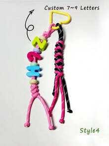 [Custom] 1pc Multicolor Braided Cord, Customized Acrylic Letter Beaded Keychain, Heart-Shaped Keychain, Name Tag Bag Charm, Water Bottle Hanger, Back To School Gift, Holiday Gift