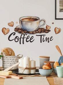 1pc/3pcs/5pcs Fashionable Coffee Cup With Heart Wall Sticker - Self-Adhesive Removable Vinyl Decal, Suitable For Kitchen, Living Room And Bedroom Decor Home Bathroom Decor Bath Rug Floor Carpet Fall Decor Bathroom Accessories