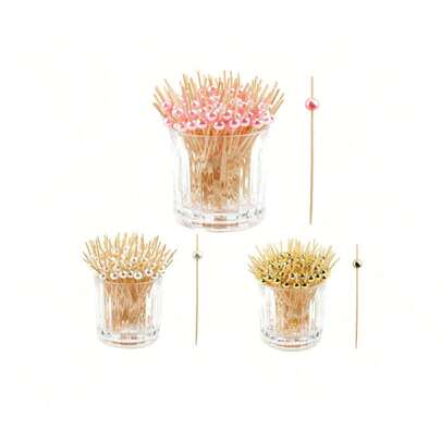 20/50/100/200pcs Crystal Ball Toothpicks, Suitable For Appetizers, Disposable Bamboo Fruit Picks, 4.7 Inch Long Decorative Skewers For Appetizers, Fruits, Cupcakes, Snacks, Beverages, Suitable For Holiday, Wedding, Valentine's Day, Birthday Party Decorations