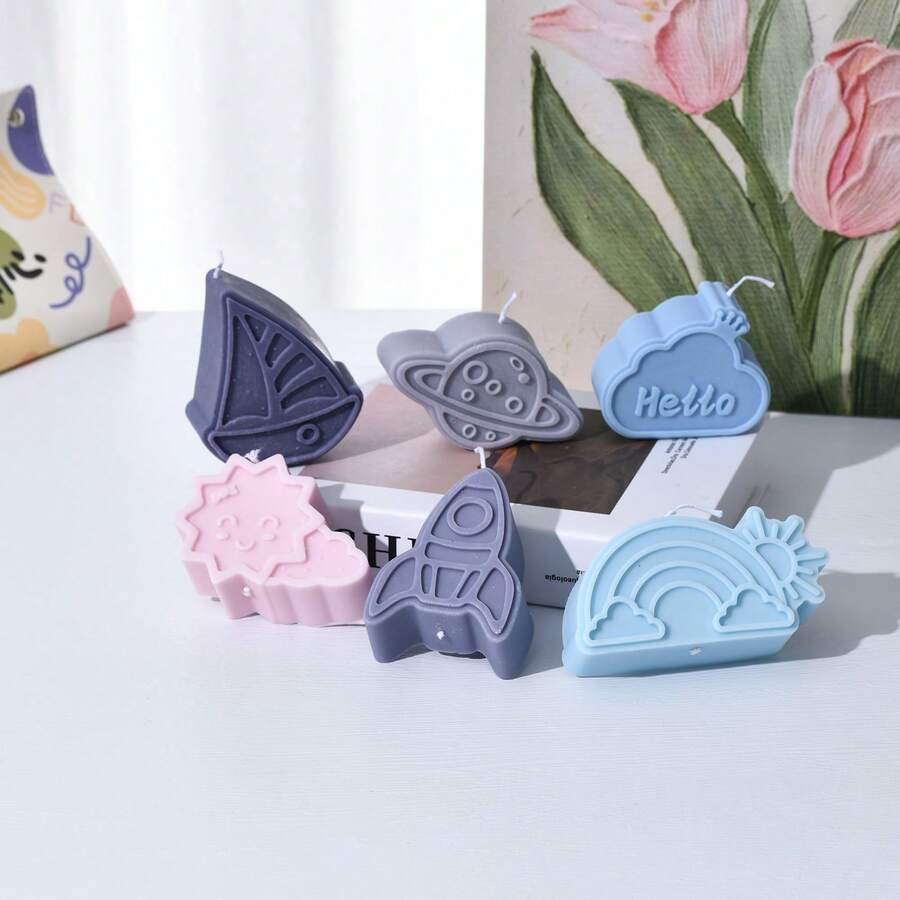 Khuôn nến chủ đề không gian bằng silicon DIY Rocket Planet Sailing Boat Cloud Shapes Candle Statue Thạch cao Nhựa Làm khuôn Trang trí nhà Quà tặng tiệc ngày lễ